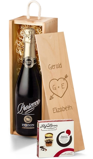 Valentine's Day Sparkling Prosecco & Chocolates Gift Box With Engraved Personalised Lid